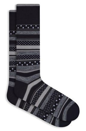 Bugatchi Mixed Stripe Mercerized Cotton Blend Dress Socks in Black at Nordstrom