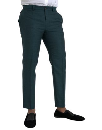 Dolce & Gabbana Mens Green Wool Skinny Slim Dress Pants Dark Virgin