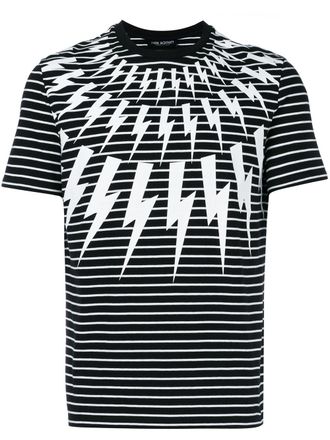 Neil Barrett striped lightning bolt T-shirt - men - Cotton - S - Black