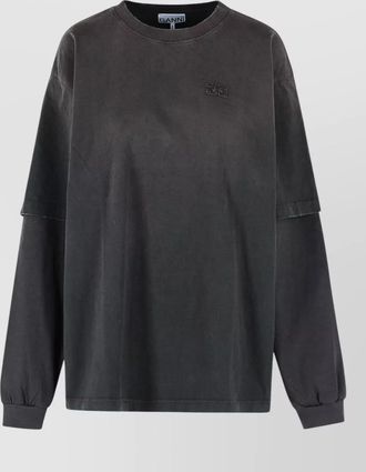 Ganni cotton crew neck long sleeve layered t shirt
