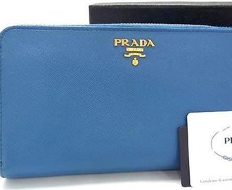 Prada Blue Leather Long Wallet (Bi-Fold) (Pre-Owned)