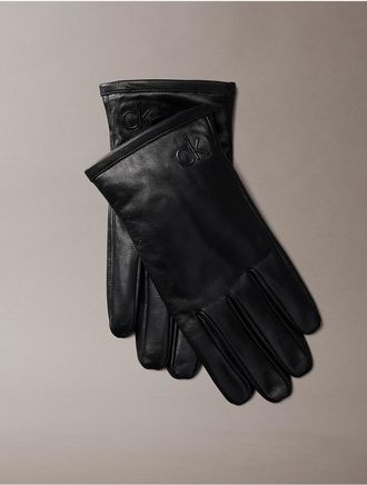 Calvin Klein Mens Monogram Logo Side Zip Leather Gloves - Black - XL