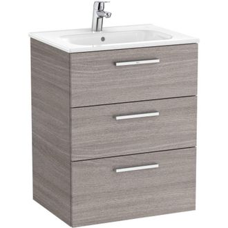 Roca Roca - Mueble Base 3 Cajones + Lavabo Unik Family Victoria Color: Roble City Texturizado - Medidas: 605x453x741 Mm