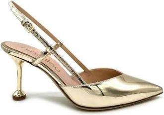 Ninalilou Spiegel Platina Leren Slingback Hakken - Dames - Pumps - Geel - 37 EU - Leer - Schoenen