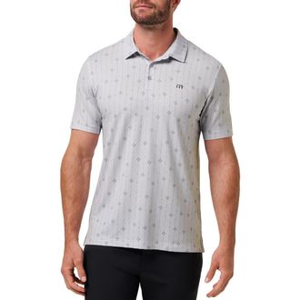 Travis Mathew Featherweight Deco Print Polo in Heather Light Grey at Nordstrom, Size Xx-Large