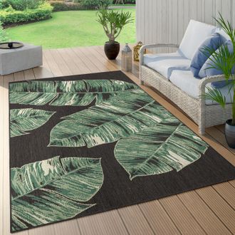 Paco Home Paco Home Alfombra Salon Jardin Hojas De Palmera Jungla Floral Motivo Boho Chic Verde 150 Cm Cuadrado, Negro 3