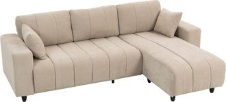 HOMCOM Homcom Sof&aacute; Chaise Longue Reversible, Sof&aacute; Esquinero En Forma De L De 4 Plazas, 2 Almohadas, Tapizado En Lino, Marco De Acero, 242x156x87 Cm, Beige