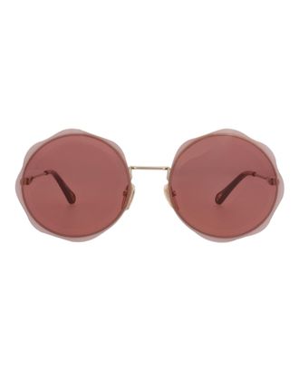 Chlo&eacute; Round-Frame Metal Sunglasses
