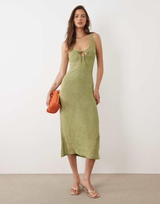 Motel Masela - Vestito lungo in maglia verde oliva
