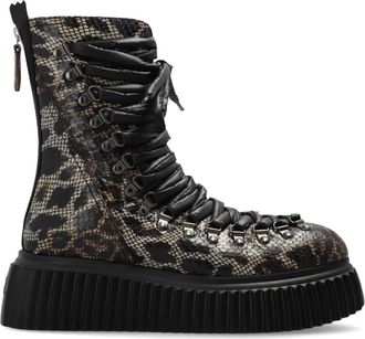 AGL Dromo Platform Enkellaarzen - Dames - Veterlaarzen - Zwart - 37 EU - Leer - Schoenen