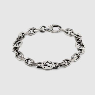 Gucci Interlocking Chain Bracelet, Size 16, Silver, Silver