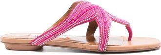 Aquazzura Bead-Embellished Fuchsia Pink Flat Sandals