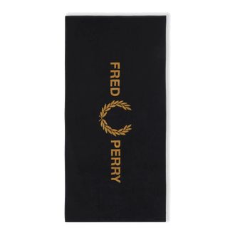Fred Perry Home, unisex, Zwart, ONE Size, Katoen, Merk Strandhanddoek Zwart & Donker Karamel