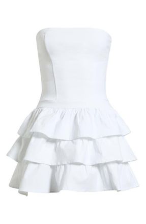 Emerald Sundae Layered Ruffle Strapless Minidress in White at Nordstrom, Size X-Small