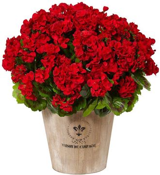 Nearly Natural Indoor/Outdoor Uv-Resistant Geranium Silk Flowering Plant In Farmhouse Planter