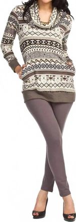 Papillon Long Sleeve Fair Isle Print Cowl Neck Sweater In Grey