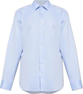 Etro Overhemd met geborduurd logo - Heren - Zakelijke Overhemden - Blauw - 2XL - Katoen - Overhemden