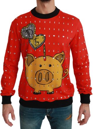 Dolce & Gabbana Mannen Trui van het Rode Kristallen Varken van het Jaar