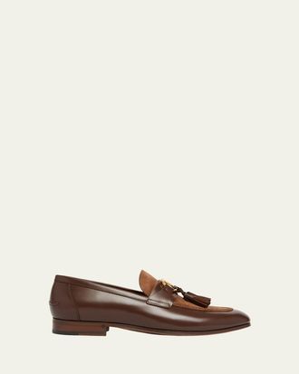 Valentino Garavani Mens Vaniteux VLogo Leather & Suede Tassel Loafers