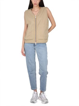 K-Way V-Neck Nylon Vest - Beige