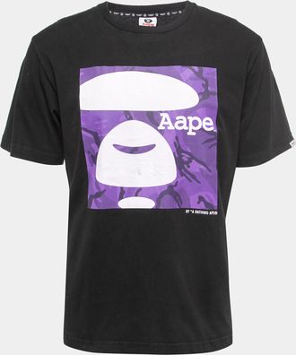 A Bathing Ape Black Logo Print Cotton Crew Neck Half Sleeve T-Shirt