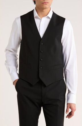 Tommy Hilfiger Stretch Wool Blend Tuxedo Vest in Black Twill at Nordstrom Rack, Size Xxx-Large