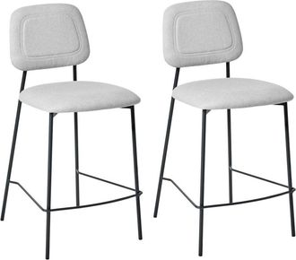 Beliani Beliani - Conjunto De 2 Sillas De Comedor Tapizadas Con Asiento De Lino Sint&eacute;tico Base De Hierro Negro Gris Claro Duette