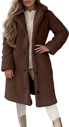 Generic Womens Coats - Winter Lapel Ladies Jumpers Loose Fleece Medium Length Cardigan Soft Warm - Womens Jackets Button Up Casual Coats Comfy Fall Outerwear 