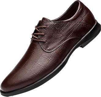 Generic Formal Shoes for Men Lace Up Plaid Round Toe Derby Shoes Leather Anti-Slip Slip Resistant Block Heel Rubber Sole Classic(Brown,9.5 UK)