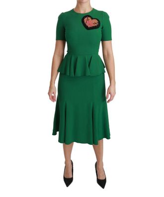 Dolce & Gabbana Womens Green Heart Patch Mermaid Midi Viscose Dress - Multicolour - Size X-Small