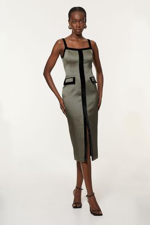 Karen Millen Womens Geo Jacquard Velvet Mix Tailored Strappy Maxi Dress - Multicolour Viscose - Size 8 UK