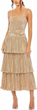 Mac Duggal Womens Ruffle Tiered Dress In Gold