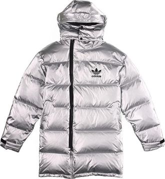 adidas originals Metal Dwn Jkt Stay Warm Diagonal zipper Sports hooded down Jacket Silver GJ6733
