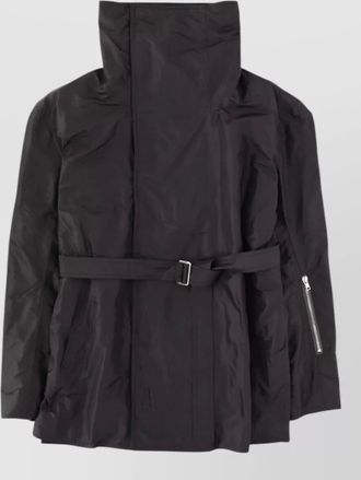 Rick Owens high collar long jacket belted waist