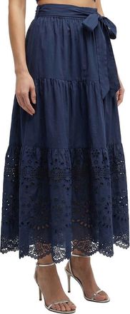 Change of Scenery Jenni Tiered Belted Eyelet Smock Waist Skirt in Navy Calypso Eyelet at Nordstrom, Size X-Small