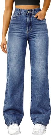 Generic Jeans for Women UK Lightweight Loose Wide Leg Trousers for Women UK High Waist Stretch Jeans Casual Everyday Denim Pants Pull On Ladies Lounge Pants w