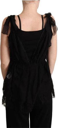 Dolce & Gabbana Sleeveless Tops, female, Black, Size: XL Silk Lace Trim Camisole Tank Top
