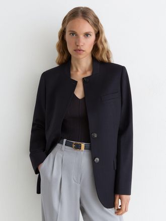 Reiss Navy Wool-blend Collarless Blazer, 10