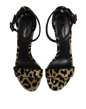 Dolce & Gabbana Womens Gold Leopard Ankle Strap Heels Sandals Shoes Pa+pe+pl+pu+vi