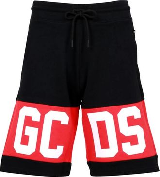 GCDS Zwarte Katoenen Elastische Taille Shorts - Heren - Korte Broeken - Zwart - 2XL - Katoen - Korte Broeken