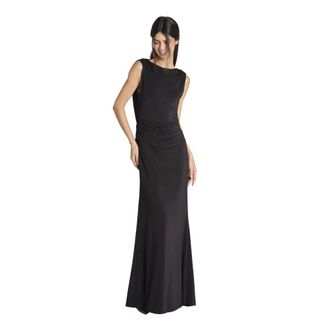 Access Fashion Lange Jersey Jurk met V-rug - Dames - Avondkleed - Zwart - M - Polyester - Kleedjes