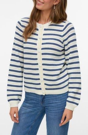 Vero Moda Gorgeous Stripe Cardigan in Birch/Dark Denim at Nordstrom Rack, Size X-Small