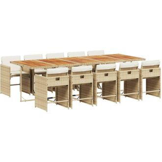 vidaXL Set Comedor De Jard&iacute;n 11 Pzas Con Cojines Rat&aacute;n Sint&eacute;tico Beige Vidaxl