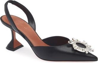 Amina Muaddi Begum Crystal Pointed Toe Slingback Pump in Nappa Black at Nordstrom, Size 7.5Us