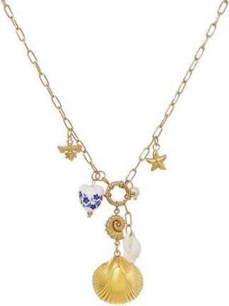 Adornia Assorted Charm Paper Clip Chain Necklace in Gold/White at Nordstrom Rack