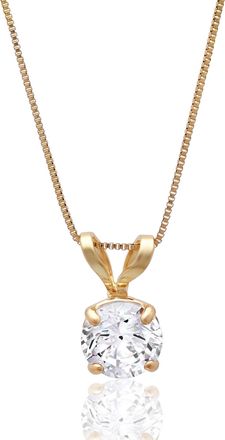 MAX + STONE 14K Gold 5MM Solitaire Cubic Zirconia Pendant Necklace with 18 Inch Box Chain