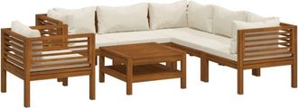 vidaXL Muebles De Jard&iacute;n 7 Pzas Cojines Crema Madera Maciza De Acacia Vidaxl