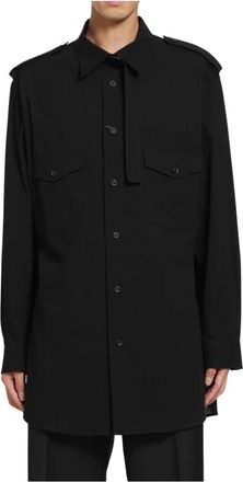 Yohji Yamamoto Heren, Overhemden, Zwart, Maat: M Katoen