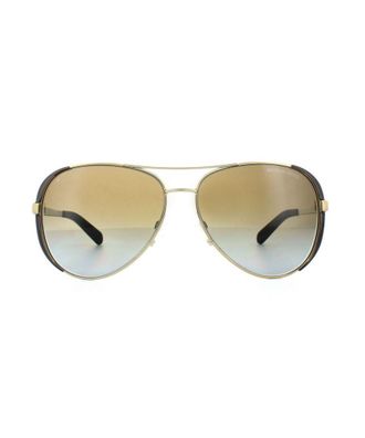 Michael Kors Aviator Womens Gold Dark Chocolate Brown Gradient Polarized Sunglasses Metal - One Size