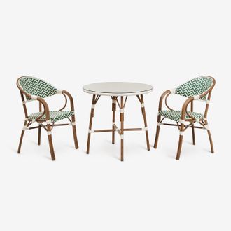 Sklum Sklum - Set De Mesa Redonda &Oslash;80 Cm Y 2 Sillas De Jard&iacute;n Apilables Con Reposabrazos En Aluminio Brielle Bistro